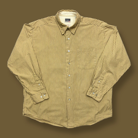 Vintage Striped Button Down Shirt Long Sleeve Vertical Stripe y2k Brown Large - Picture 1 of 8